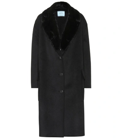 Shop Prada Wool, Angora And Cashgora Coat In Black