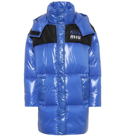 Shop Miu Miu Puffer Coat In Blue