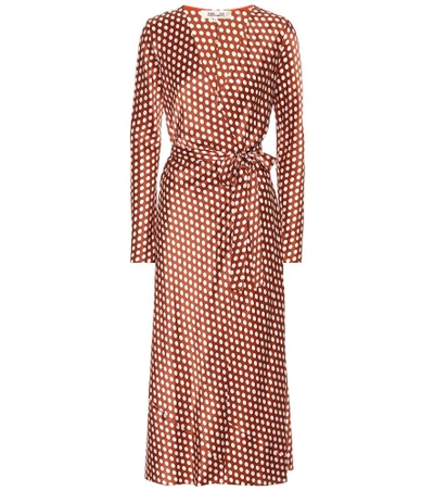 Shop Diane Von Furstenberg Polka-dot Silk Wrap Dress In Brown