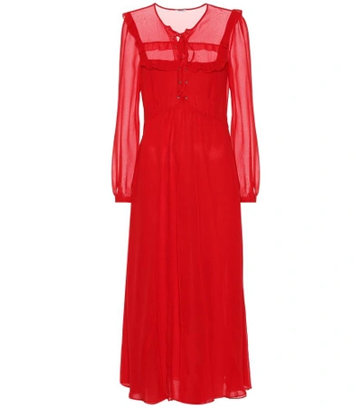 Shop Miu Miu Silk Georgette Dress In Red