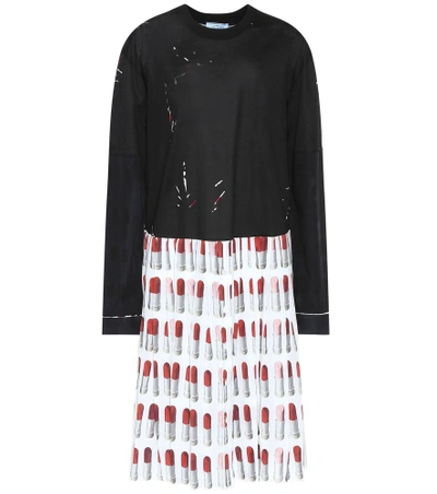 Shop Prada Lipstick Cotton And Crêpe Dress In Black