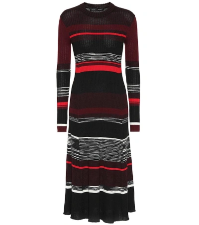 Shop Proenza Schouler Striped Wool And Silk-blend Dress In Black