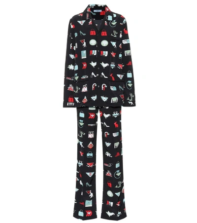 Shop Prada Printed Pajama Set In Black