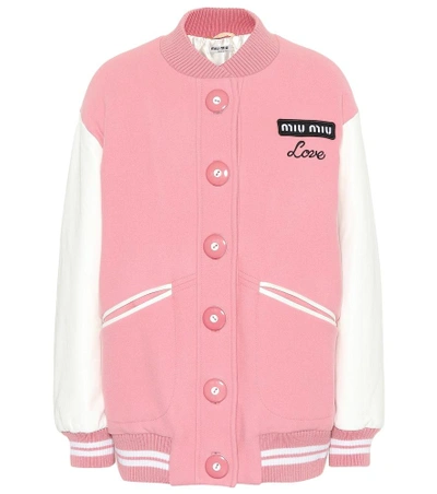 Shop Miu Miu Wool And Leather Bomber Jacket In Pink