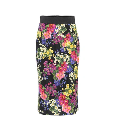 Shop Dolce & Gabbana Floral Stretch Silk Pencil Skirt In Multicoloured