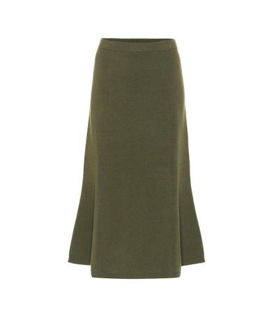 Shop Joseph Flared Wool Skirt In Green