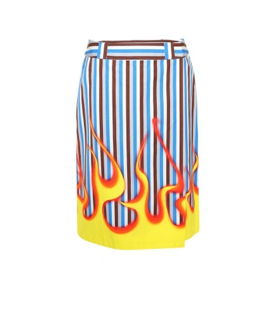 Shop Prada Striped Cotton Skirt In Blue
