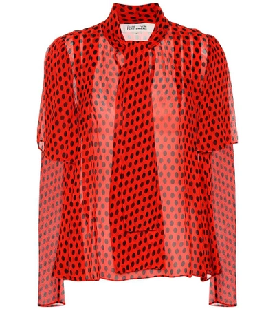 Shop Diane Von Furstenberg Polka-dot Silk Chiffon Blouse In Red