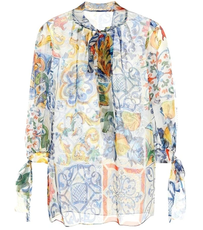 Shop Dolce & Gabbana Majolica Silk Chiffon Top In Multicoloured