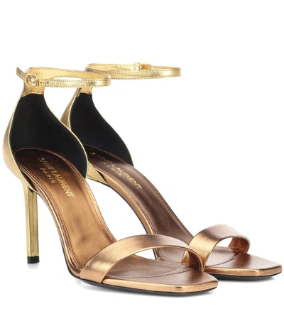 Shop Saint Laurent Amber 85 Metallic Leather Sandals In Gold