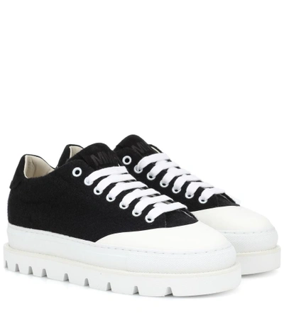 Shop Mm6 Maison Margiela Wool And Leather Sneakers In Black