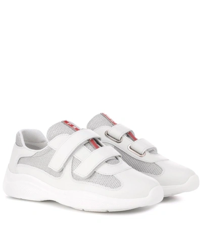 Shop Prada Leather-trimmed Sneakers In White