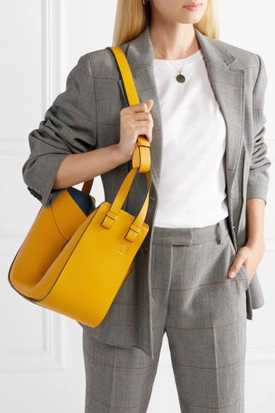 Shop Loewe Hammock Small Textured-leather Shoulder Bag In Yellow