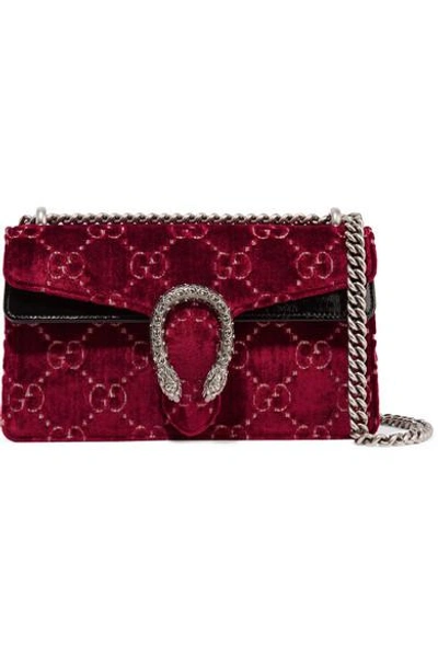 Shop Gucci Dionysus Patent Leather-trimmed Embossed Velvet Shoulder Bag