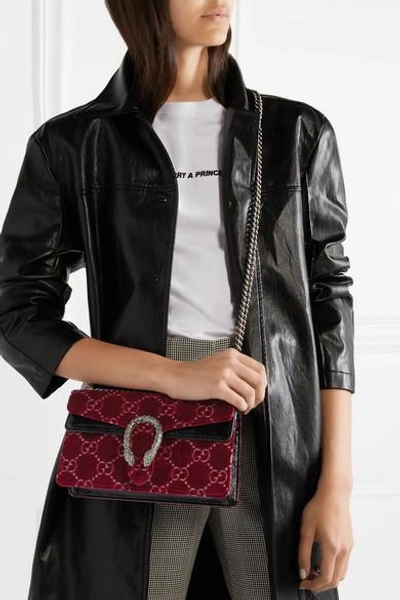 Shop Gucci Dionysus Patent Leather-trimmed Embossed Velvet Shoulder Bag