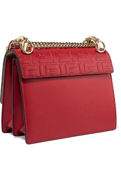 Shop Fendi Kan I Embossed Leather Shoulder Bag In Red