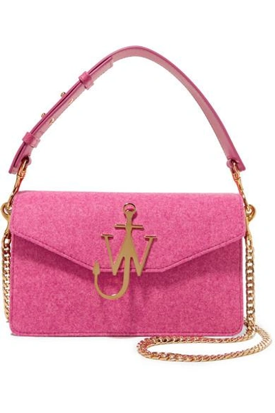 Shop Jw Anderson Logo Felt And Leather Shoulder Bag In Pink