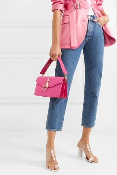 Shop Jw Anderson Logo Felt And Leather Shoulder Bag In Pink