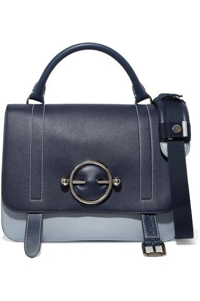 Shop Jw Anderson Disc Two-tone Leather And Suede Shoulder Bag In Navy