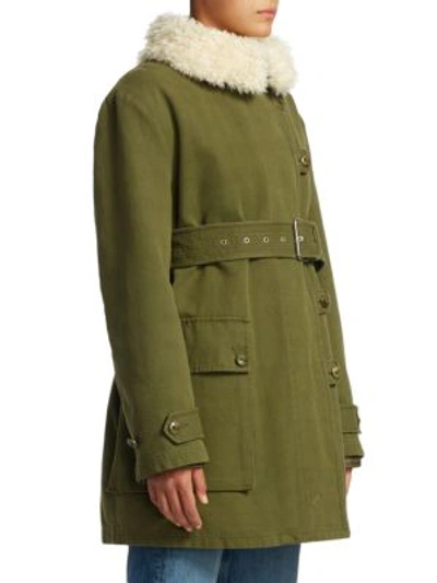 Shop Proenza Schouler Belted Faux Fur Canvas Coat In Military