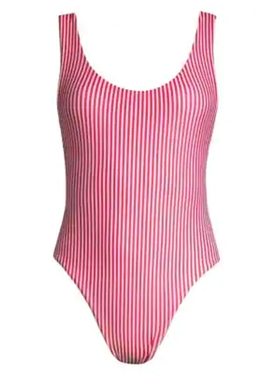Shop Wildfox Candice One-piece Swimsuit In Red White Stripe