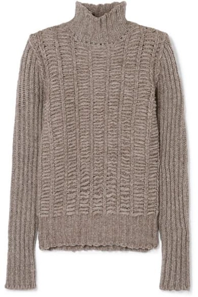 Shop Rick Owens Ribbed Silk Turtleneck Sweater In Gray