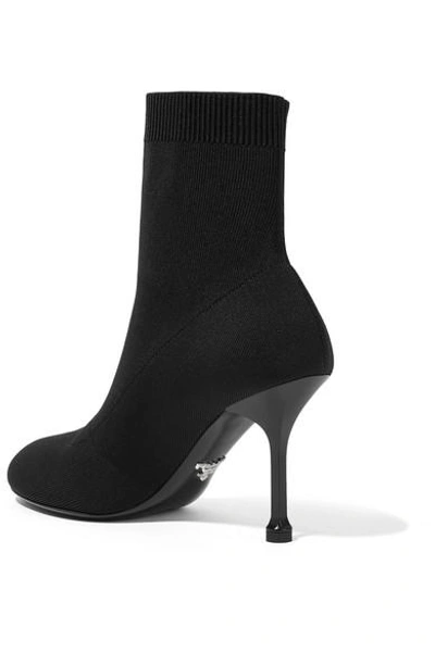 Shop Prada Logo-appliquéd Stretch-knit Sock Boots In Black
