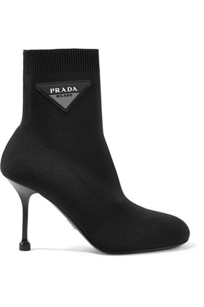 Shop Prada Logo-appliquéd Stretch-knit Sock Boots In Black