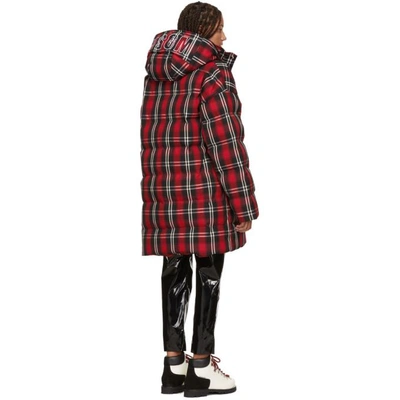 Shop Msgm Red Plaid Down Jacket In 18 Red