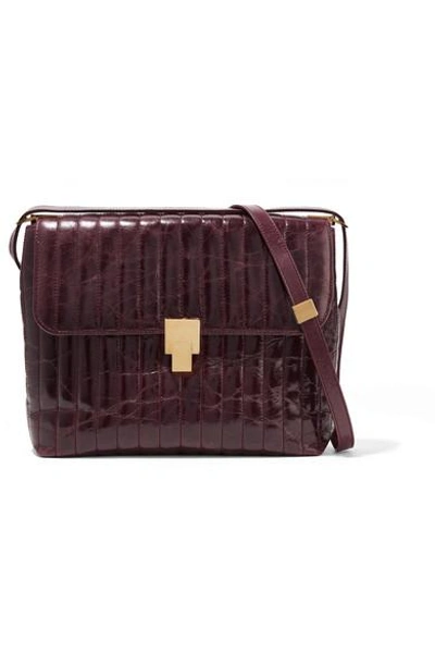 Shop Victoria Beckham Quinton Quilted Glossed Creased-leather Shoulder Bag In Burgundy