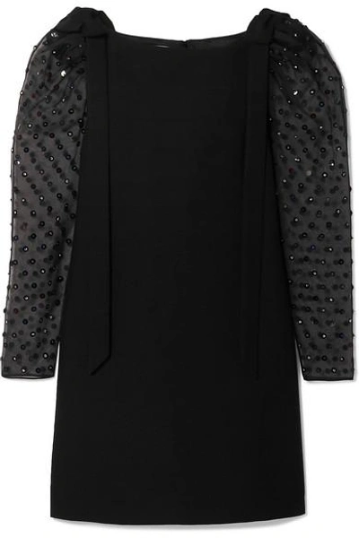 Shop Valentino Embellished Wool And Silk-blend Crepe And Silk-organza Mini Dress In Black