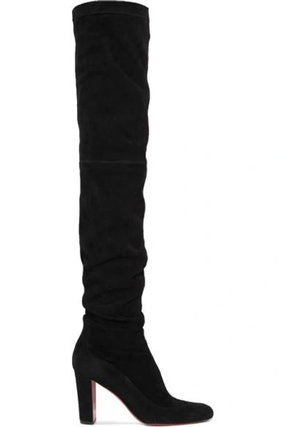 Shop Christian Louboutin Kiss Me Gena 80 Suede Thigh Boots In Black
