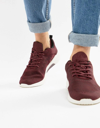 Shop Next Sneakers With Textured Knit In Burgundy - Red