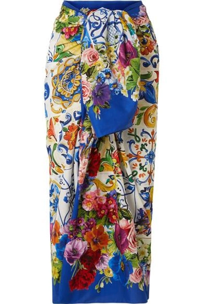 Shop Dolce & Gabbana Printed Cotton-gauze Pareo In Blue