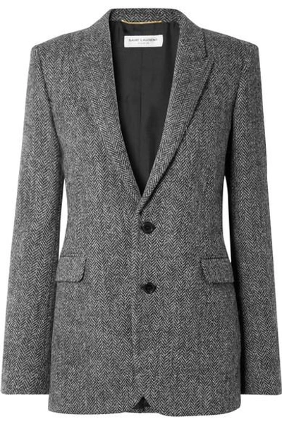 Shop Saint Laurent Herringbone Wool Blazer In Gray