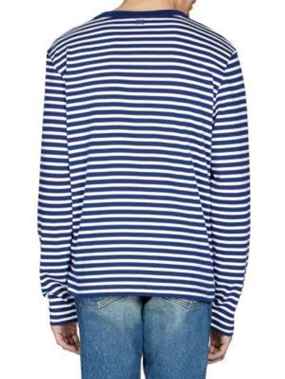 Shop Ami Alexandre Mattiussi Long Sleeve Striped Smile Patch T-shirt In Blue White
