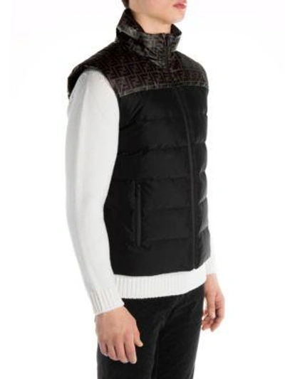 Shop Fendi Logo Print Feather Fill Vest In Black