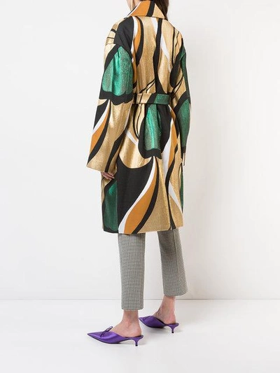 Shop Rochas Printed Belted Coat In Multicolour