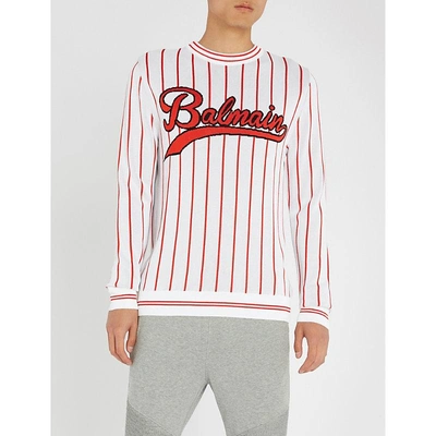 Shop Balmain Logo-embroidered Striped Knitted Jumper In Multicolore