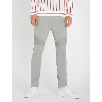 Shop Balmain Biker-panel Skinny Stretch-cotton Jogging Bottoms In Gris