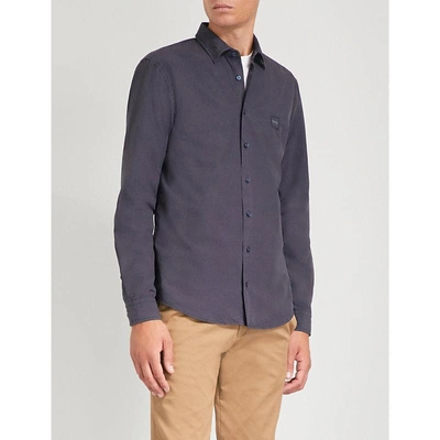 Shop Hugo Boss Slim-fit Cotton Shirt In Dark Blue