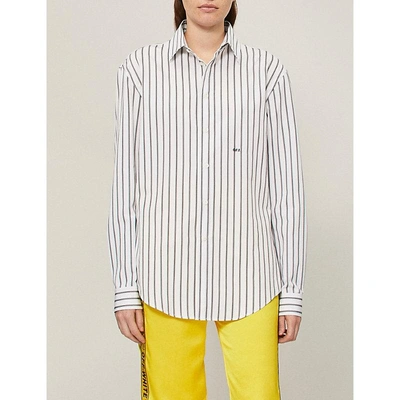 Shop Off-white Striped Cotton-poplin Shirt In Black
