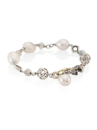 Shop John Hardy Legends Naga Sterling Silver, 18k Gold, 10mm Baroque Pearl & Moonstone Station Bracelet In Silver White