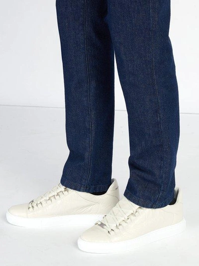 Balenciaga Men's Arena Leather Low-top Sneakers, White | ModeSens
