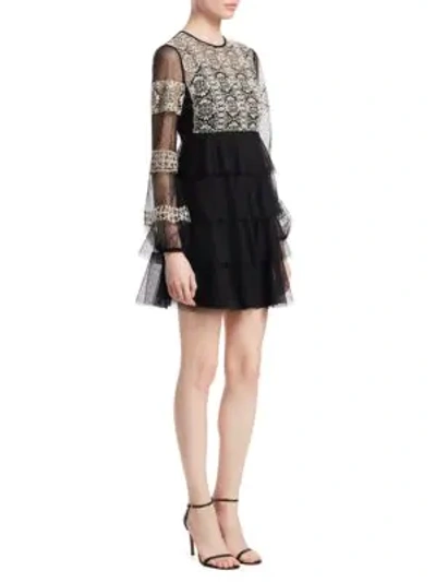 Shop Red Valentino Tulle Mini Dress In Black Ivory