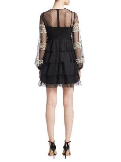 Shop Red Valentino Tulle Mini Dress In Black Ivory