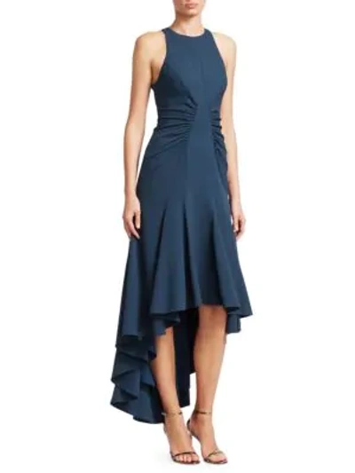 Shop Halston Heritage Ruched High-low Dress In Navy