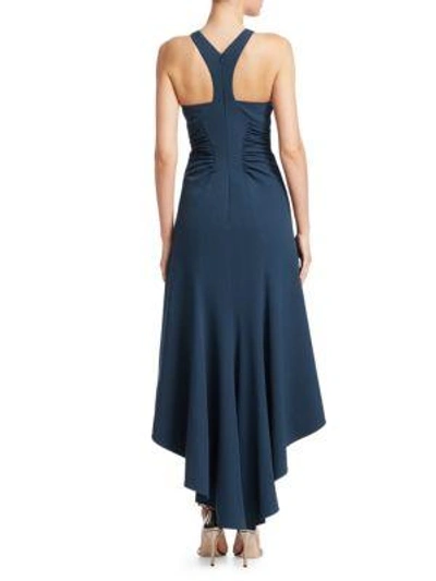 Shop Halston Heritage Ruched High-low Dress In Navy