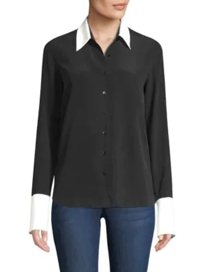 Shop L Agence Mia Two Tone Blouse In Black Ivory