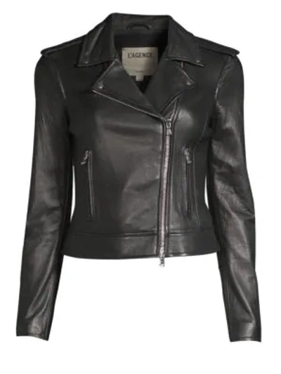 Shop L Agence The Biker Cutwork Leather Moto Jacket In Black